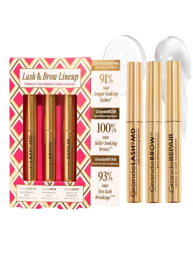 Grande Cosmetics Lash & Brow Lineup - GrandeLASH-MD, GrandeBROW, GrandeREPAIR, for Longer, Thicker-Looking Eyelashes & Fuller, Bolder-Looking Eyebrows, Strengthens, Softens, & Protects - Image 1